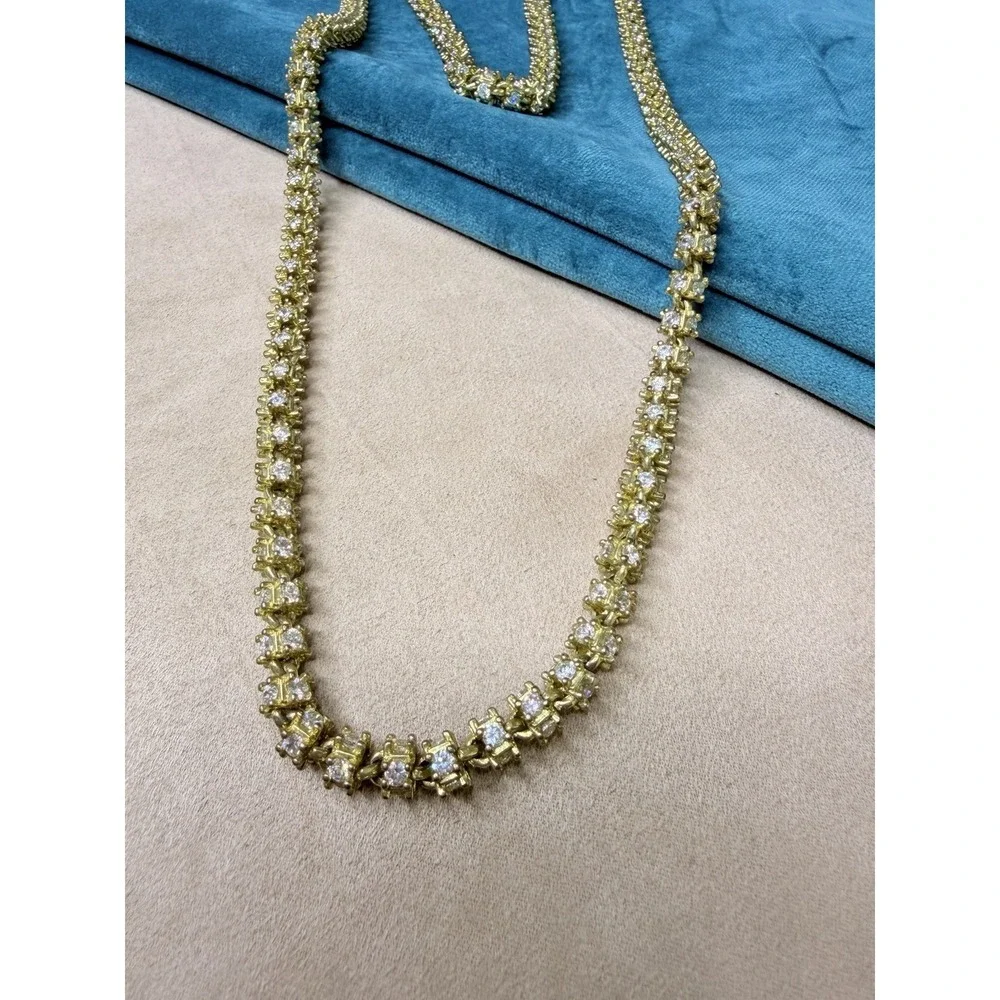 Gold‎ Tone Tennis Necklace Crystal Rhinestone